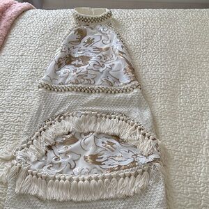 PRETTYLITTLETHING Ivory Sequin-Trim Slip Dress with Gold Embellishment